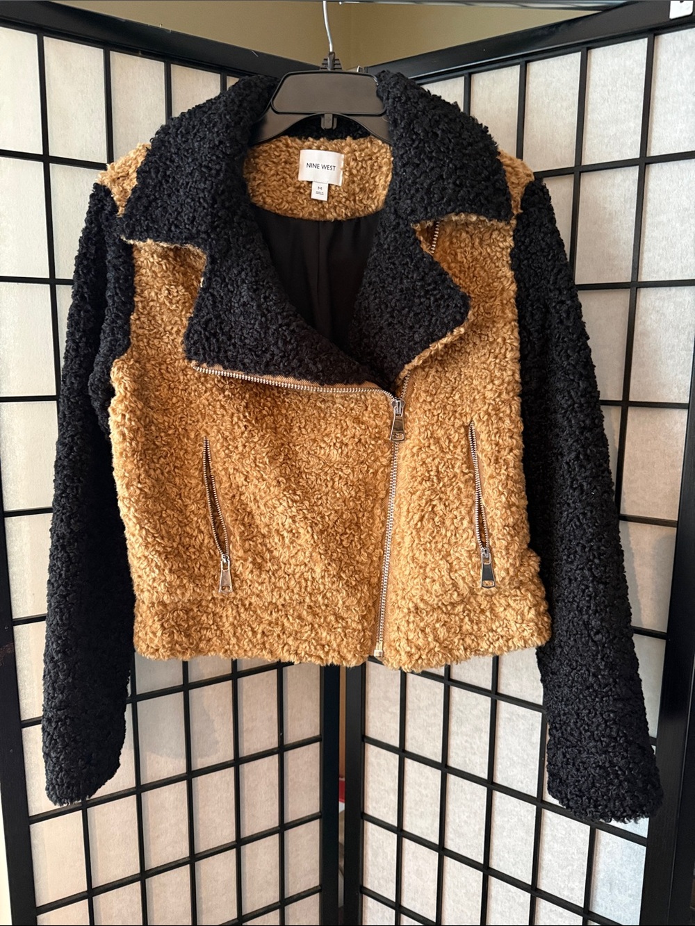 Nine West Black & Brown Teddy Moto Jacket